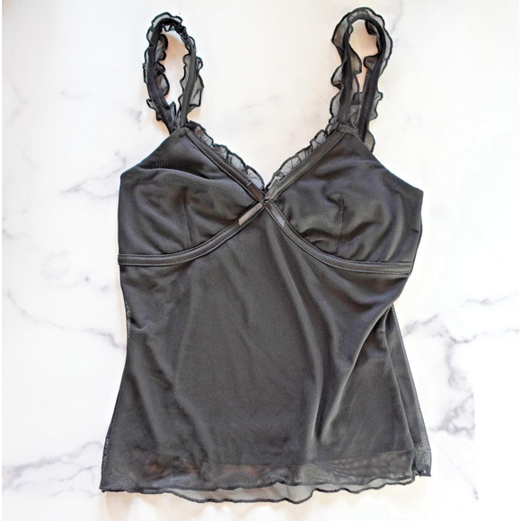 Y2K Babydoll Tank Top Cami Mesh Ruffle Whimsigoth Witchy Fairy Grunge 90s Lace M - Picture 1 of 7